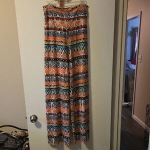 Colorful Tribal Print Wide Leg Pants Stretchy
